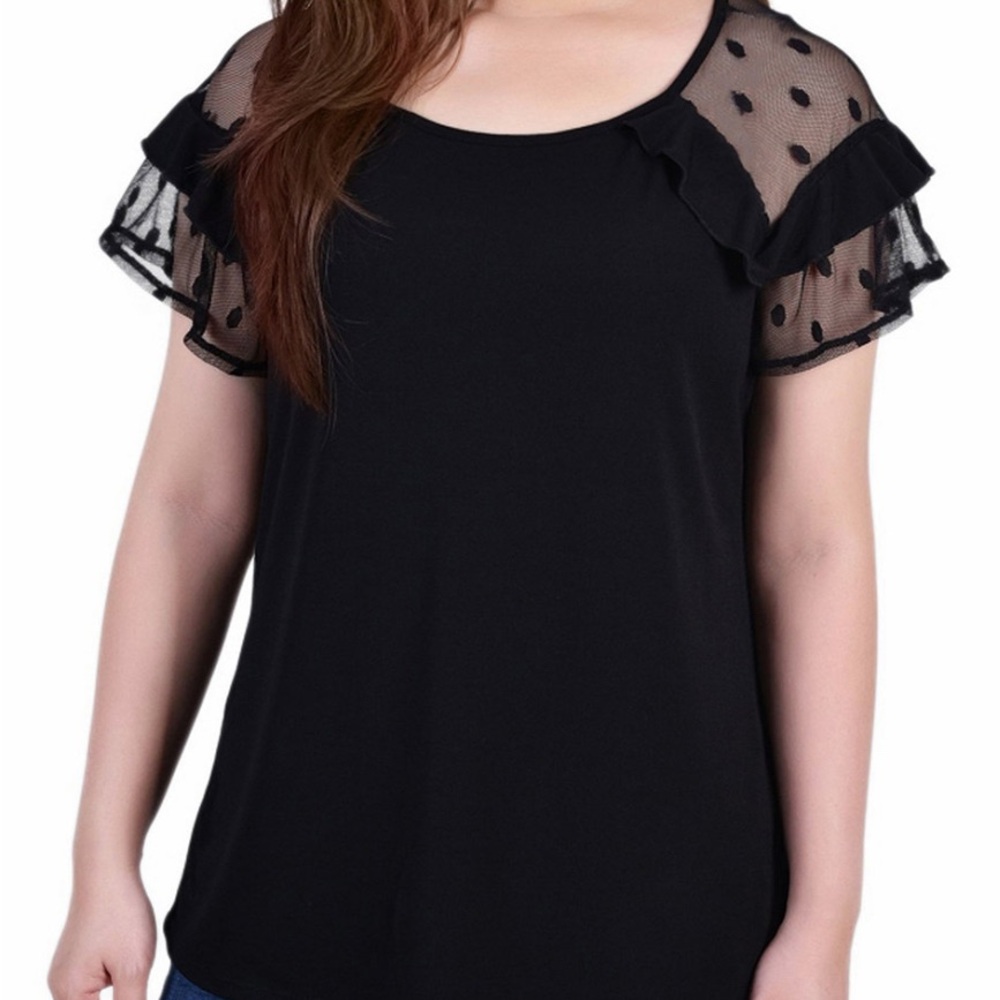 NY Collection Plus Size Short Dot Sleeve Top